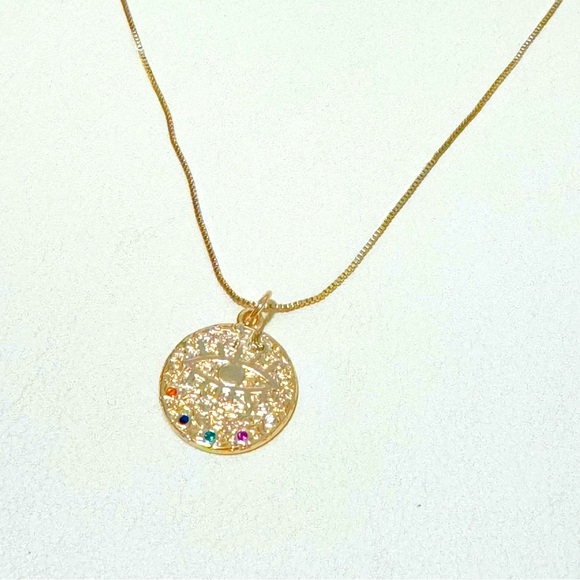 14K Gold-plated Evil Eye Pendant Necklace - Picture 4 of 6